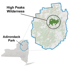 Image depicting the location of High Peaks region within the Adirondack Park